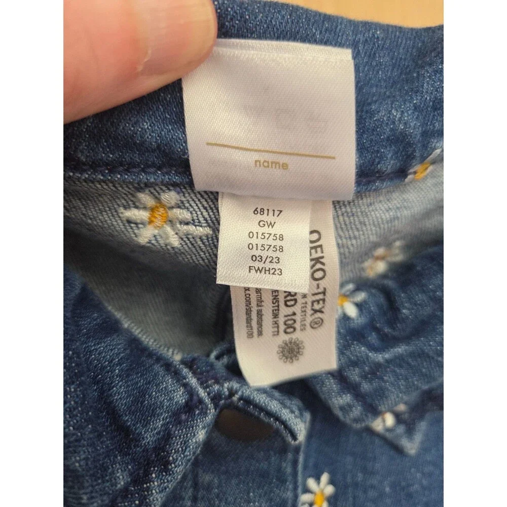 Hanna Andersson Girl's 12 (150cm) Embroidered Flowers Denim Jacket Snap Buttons